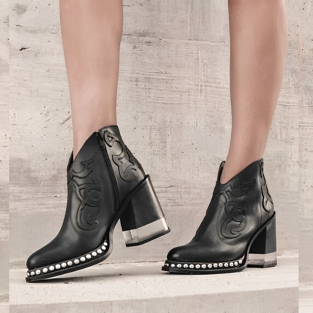 Women's Ankle Boots – Modern Fit – Embroidered Design – Block Heel – Studded Sole