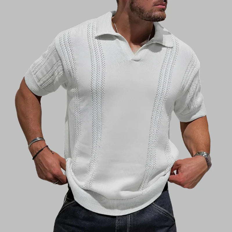 Men's Polo Shirt – Soft Knit – Regular Fit – Cable Structure – Short Sleeve