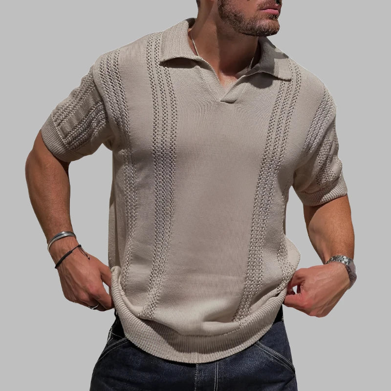 Men's Polo Shirt – Soft Knit – Regular Fit – Cable Structure – Short Sleeve
