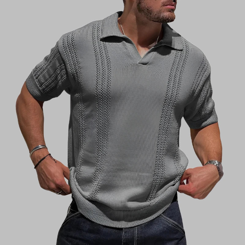 Men's Polo Shirt – Soft Knit – Regular Fit – Cable Structure – Short Sleeve