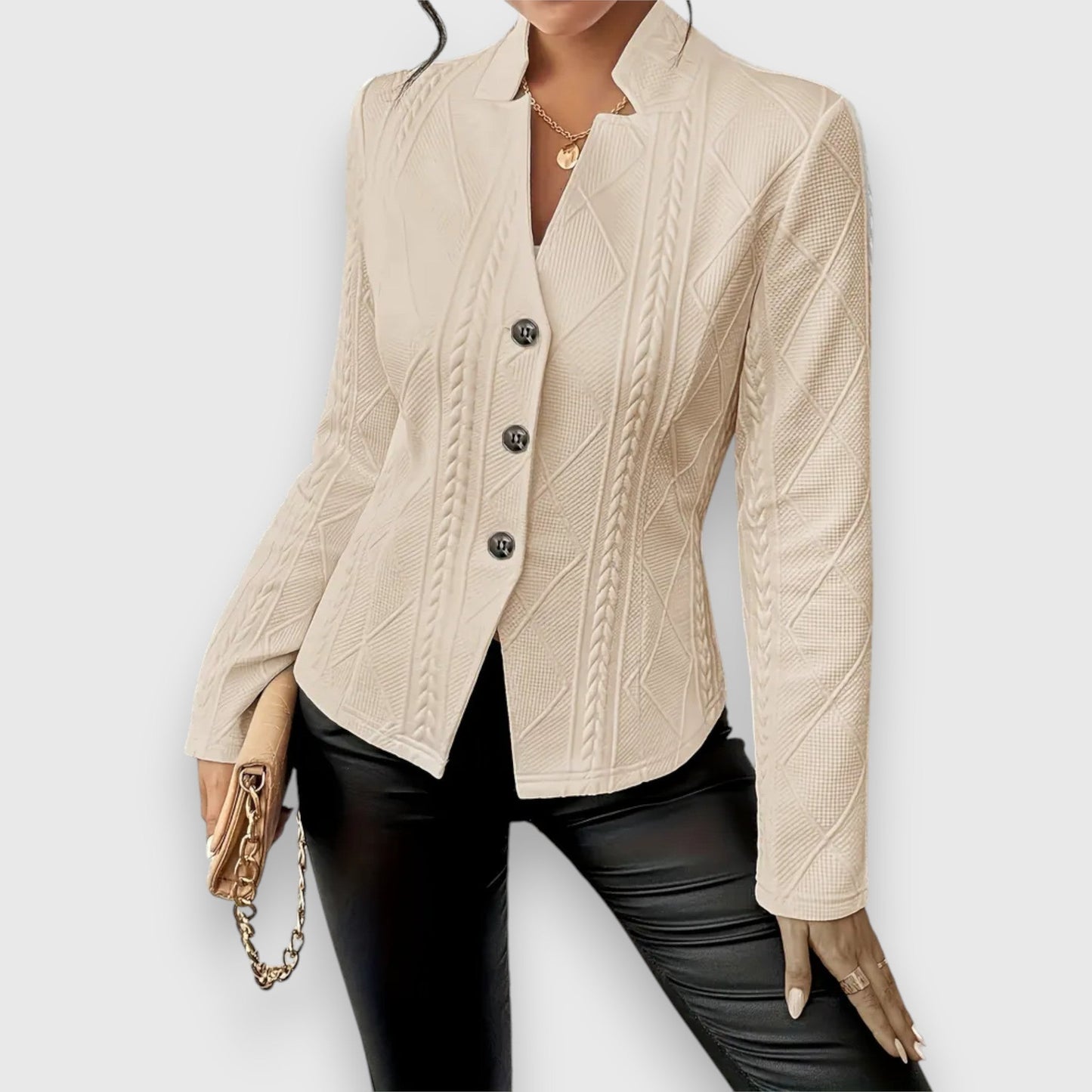 Women's Blazer Jacket – Structured Fit – Soft Knit – Textured – Hip Length – Buttons