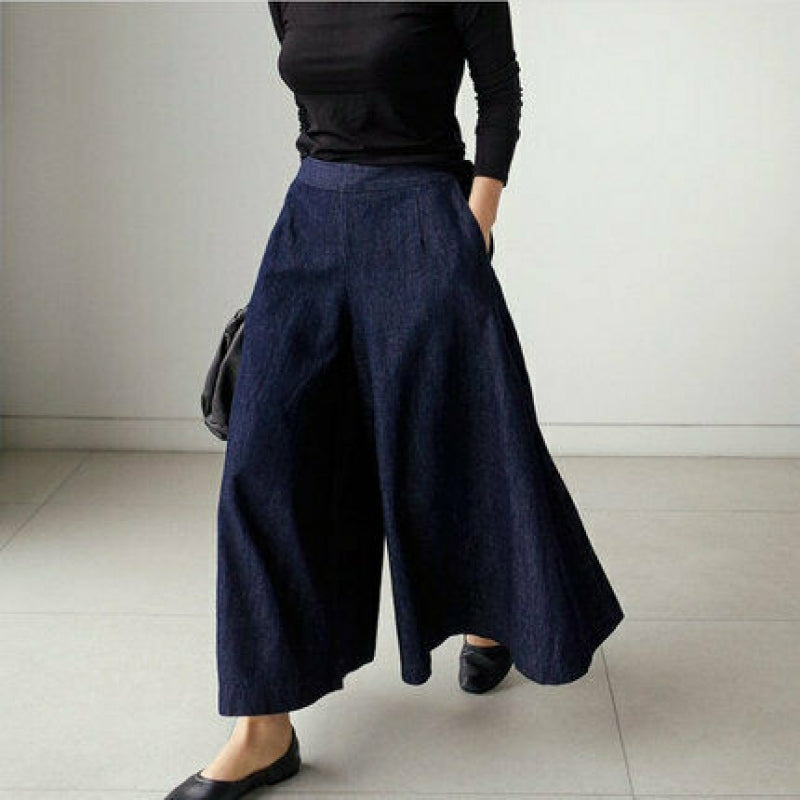 Stilige løstsittende denim bukser med vid ben-design for kvinner