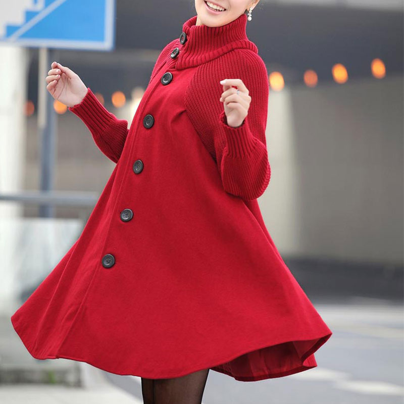 Bella Wool A-Line Coat | High Collar Knee-Length Coat