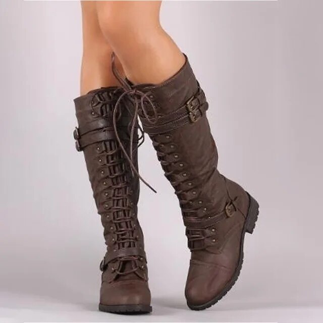 Women's High Lace-up Boots – Structured Fit – Buckles – Leather Look – Sturdy Sole