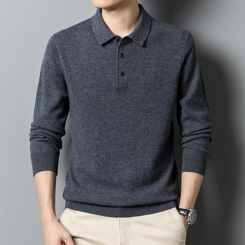 Men's Sweater with Polo Collar – Wool Blend – Regular Fit – Ribbed Edges – Three Buttons