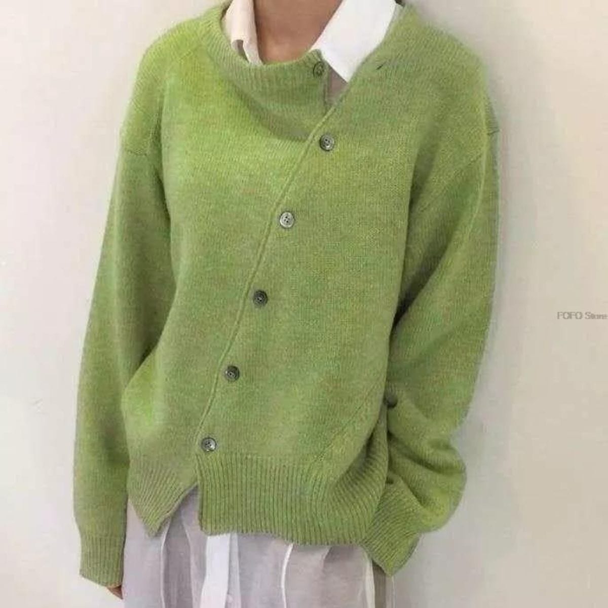 Women's Knitted Jacket – Wool Blend – Relaxed Fit – Asymmetric Closure