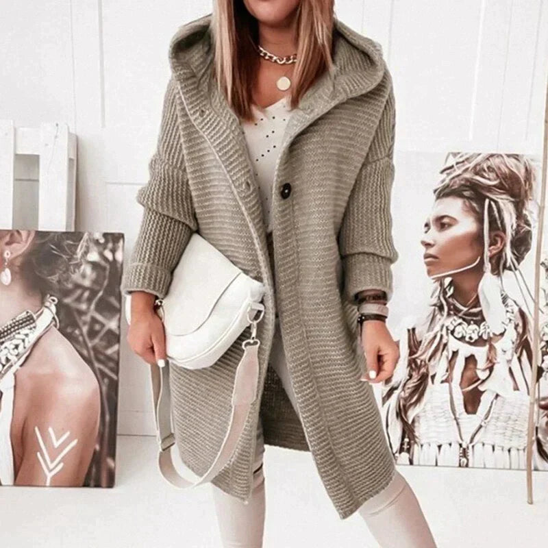 Women's Cardigan with Hood – Wool Blend – Relaxed Fit – Long Knitted Model
