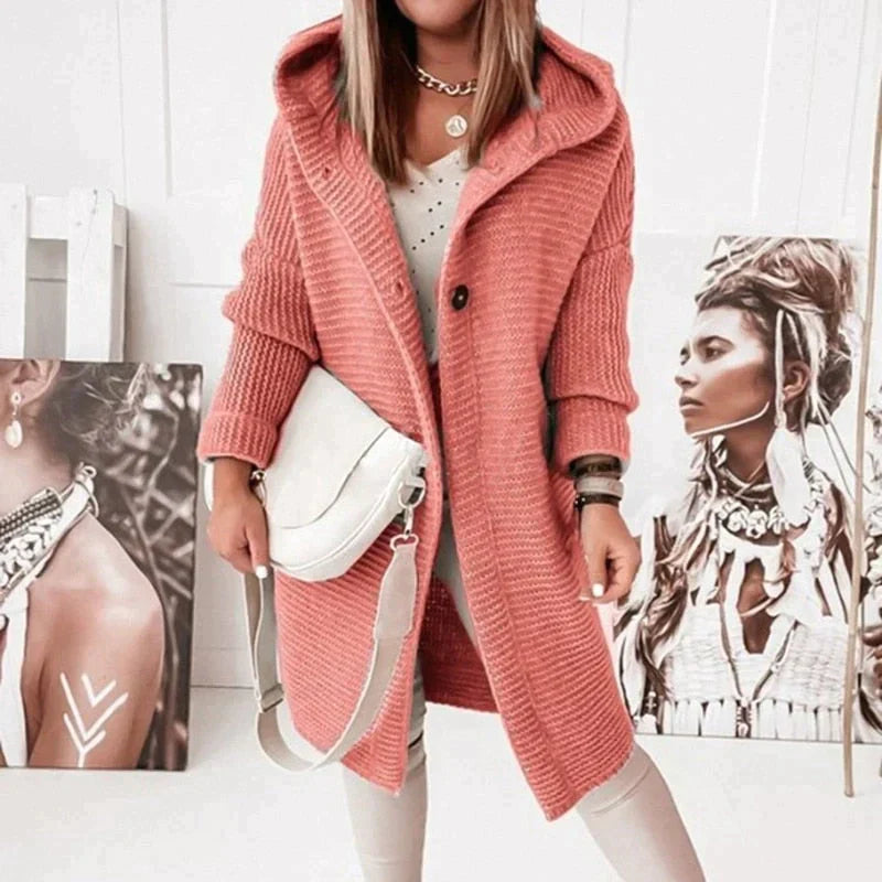 Women's Cardigan with Hood – Wool Blend – Relaxed Fit – Long Knitted Model