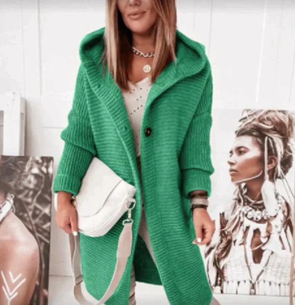 Women's Cardigan with Hood – Wool Blend – Relaxed Fit – Long Knitted Model