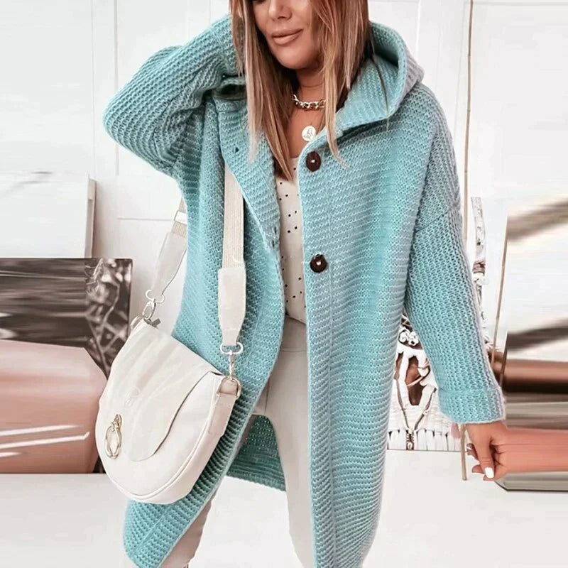 Women's Cardigan with Hood – Wool Blend – Relaxed Fit – Long Knitted Model