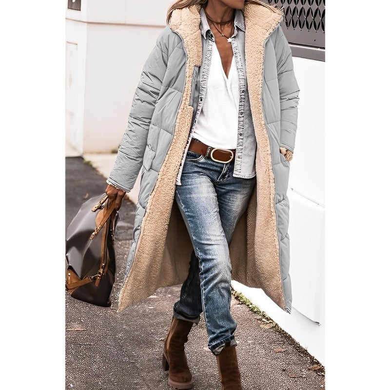 Women's Long Coat – Quilted Design – Oversized Fit – Padded – Soft Lining