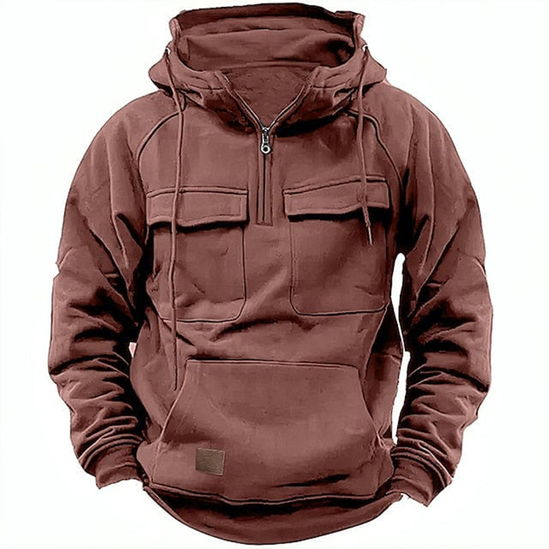 Men's Hoodie – Relaxed Fit – Half Zipper – Cotton Blend – Chest Pockets