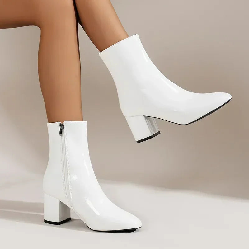 Women's Ankle Boots – Elegant Fit – Pointed Toe – Sturdy Heel – Zipper