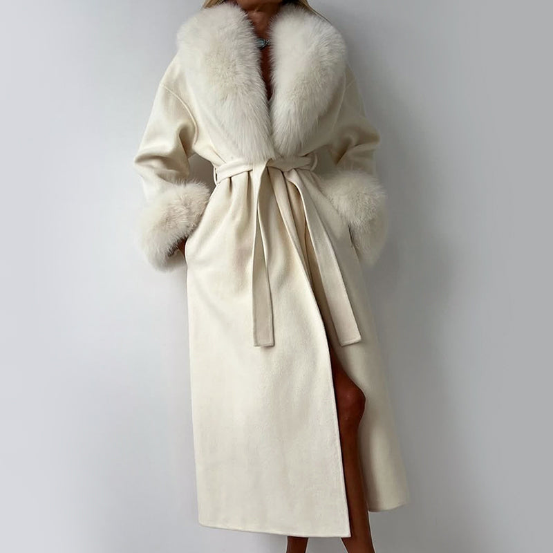 Giovanna Wool Relaxed Fit Overcoat | Belted Fur Trim Overcoat