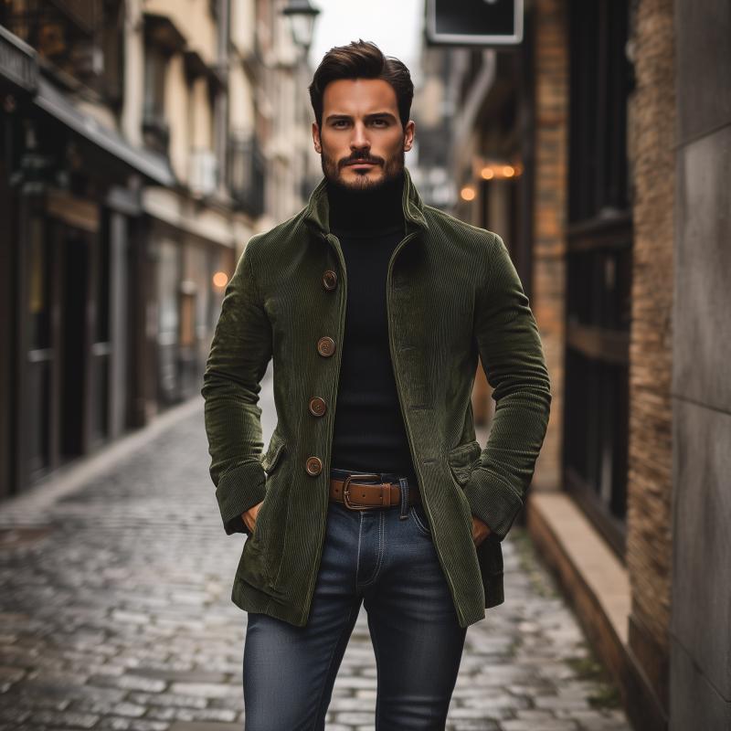 Men's Corduroy Jacket - Classic Design - Tailored Fit - High Collar