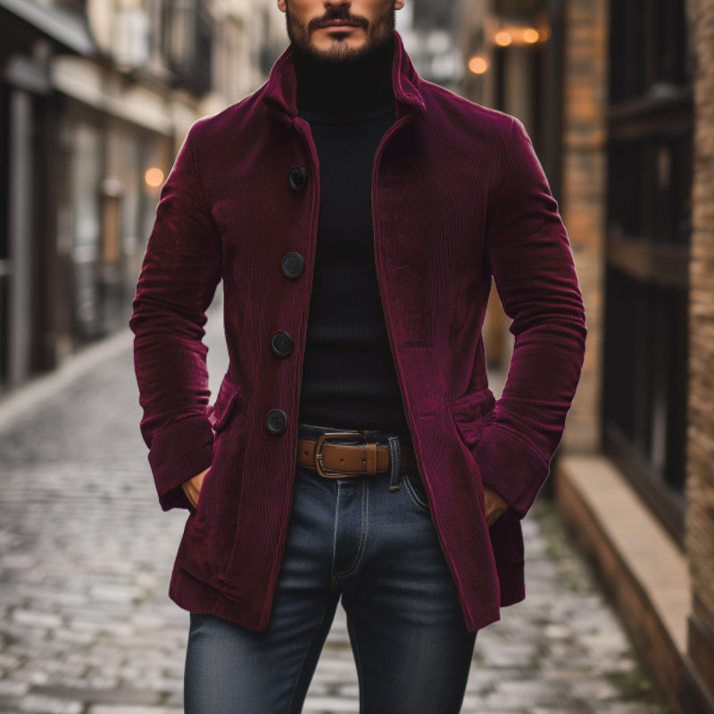 Men's Corduroy Jacket - Classic Design - Tailored Fit - High Collar
