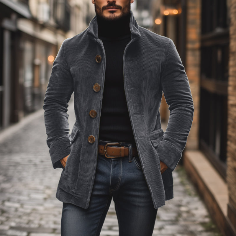 Men's Corduroy Jacket - Classic Design - Tailored Fit - High Collar