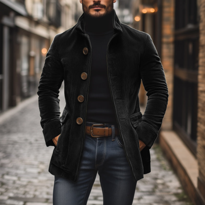 Men's Corduroy Jacket - Classic Design - Tailored Fit - High Collar