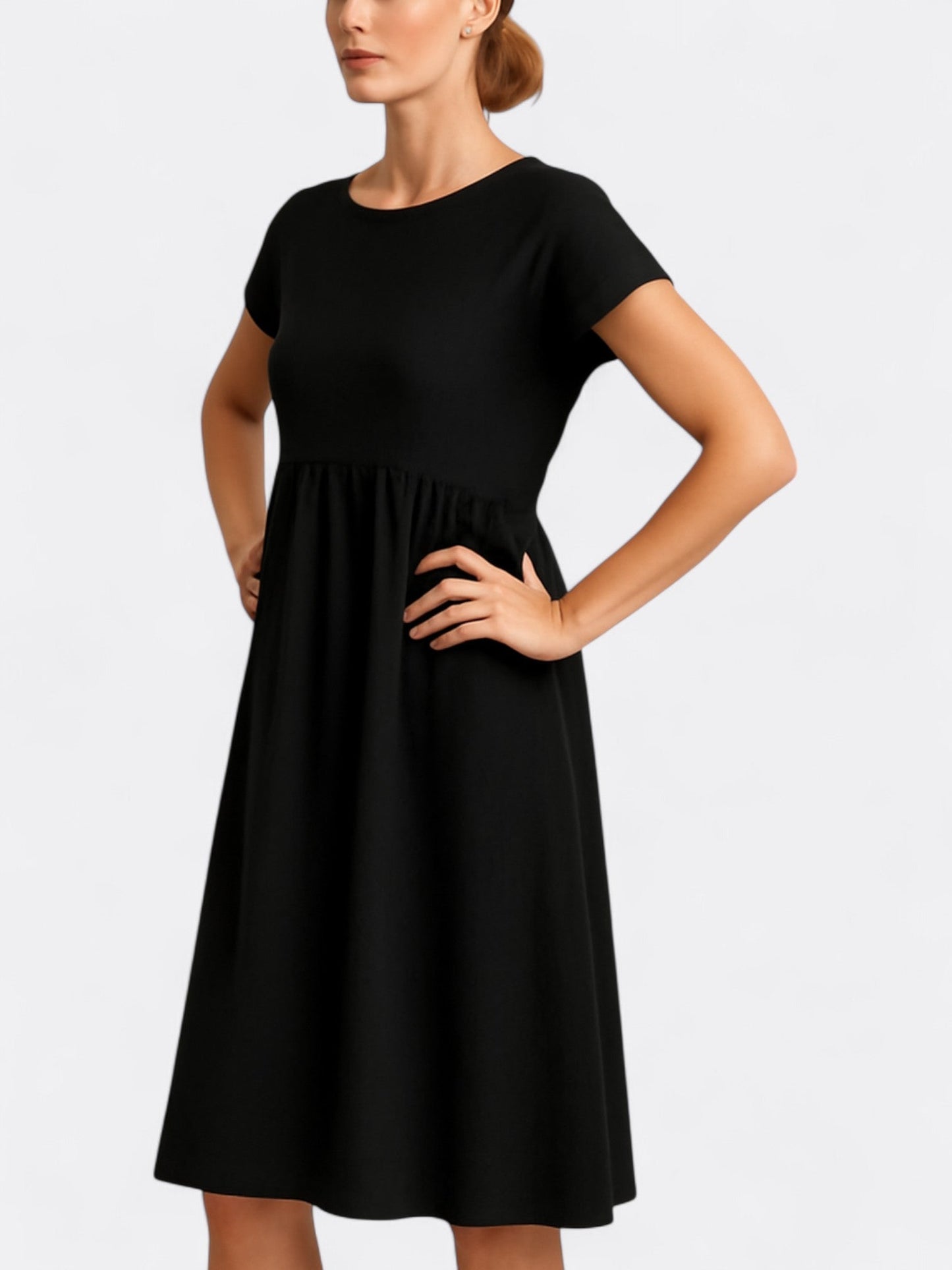 Dress woman – A-line fit – Soft drape – Short-sleeved – O-neck – Breathable fabric