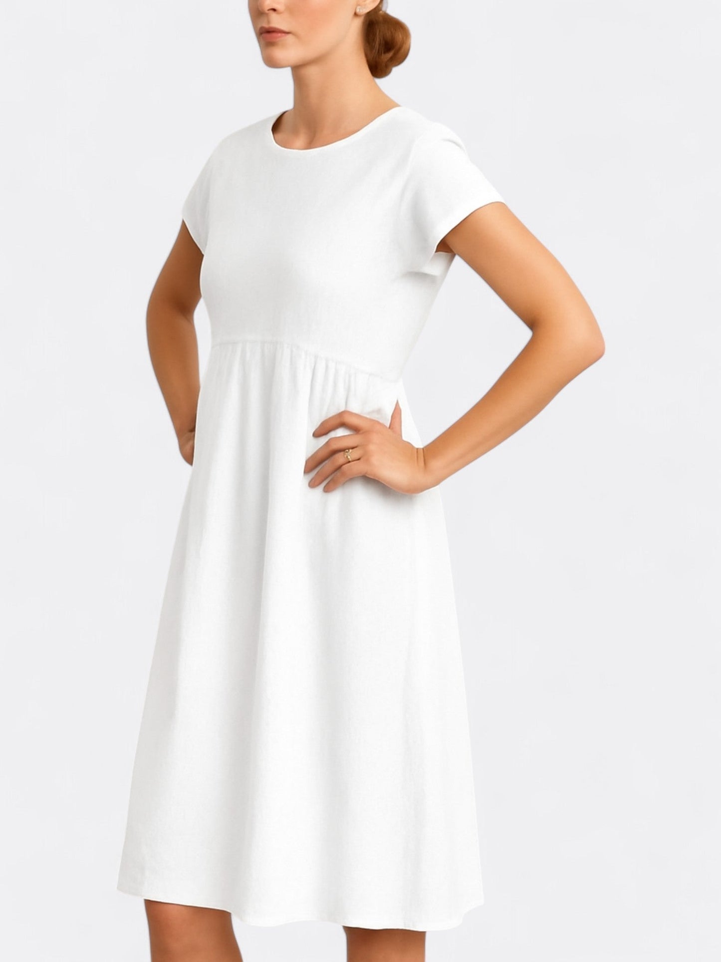Dress woman – A-line fit – Soft drape – Short-sleeved – O-neck – Breathable fabric