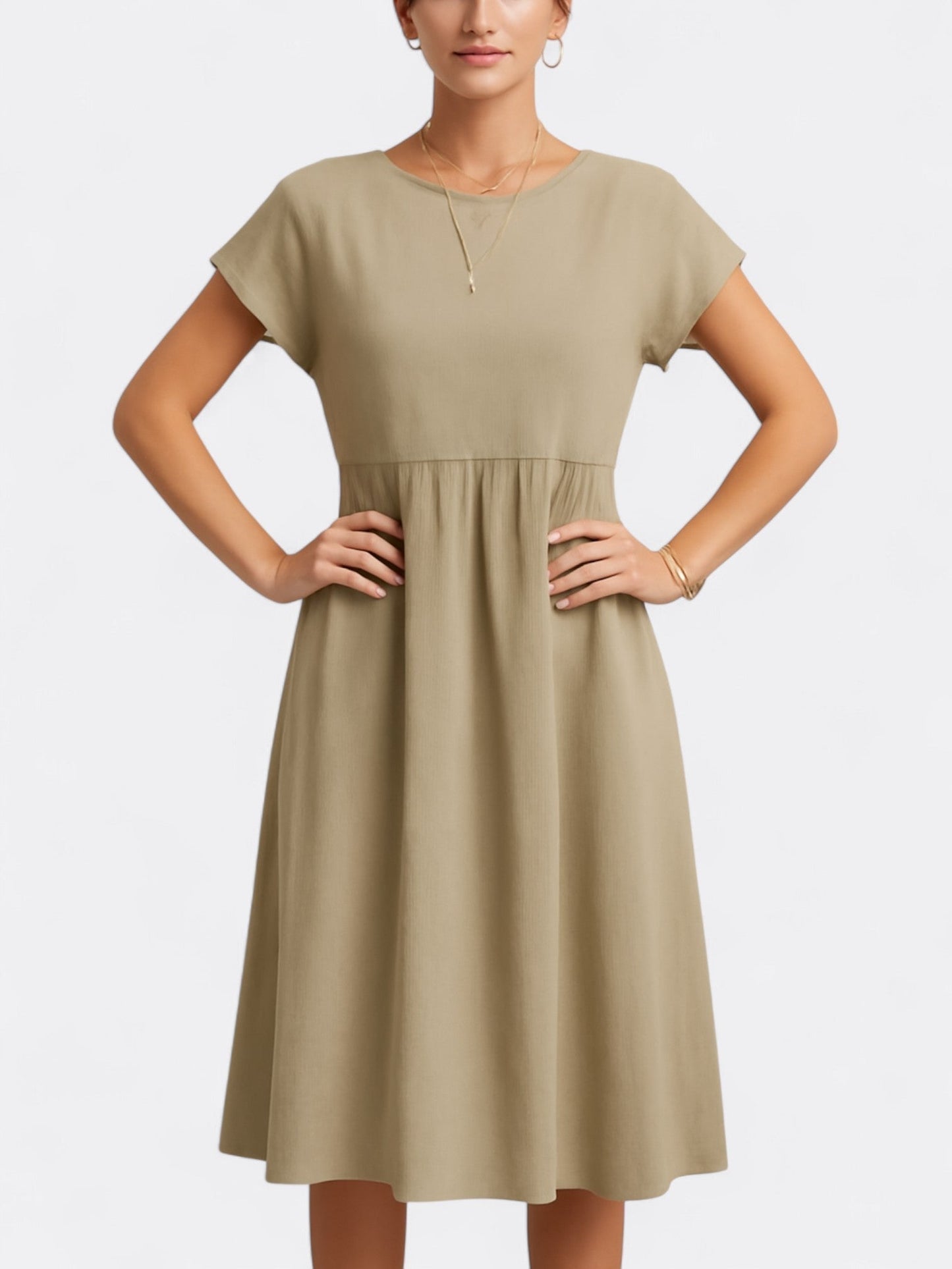 Dress woman – A-line fit – Soft drape – Short-sleeved – O-neck – Breathable fabric