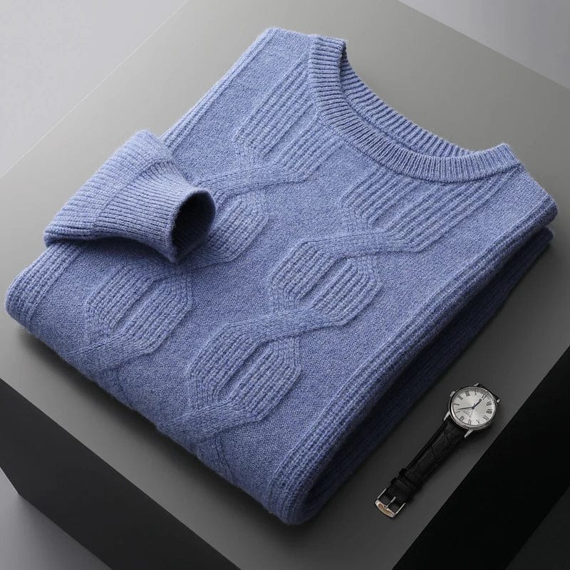 Men's Sweater - Cable Knit Wool Blend - Regular Fit - Round Neck - Warm and Breathable