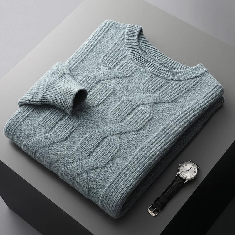 Men's Sweater - Cable Knit Wool Blend - Regular Fit - Round Neck - Warm and Breathable