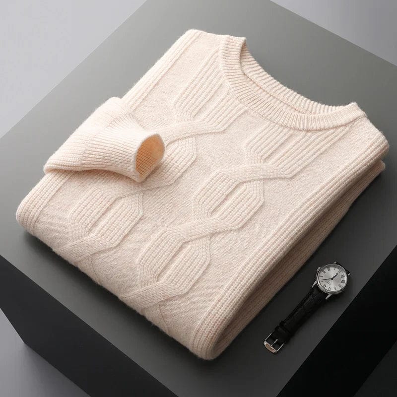 Men's Sweater - Cable Knit Wool Blend - Regular Fit - Round Neck - Warm and Breathable