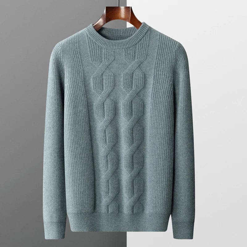 Men's Sweater - Cable Knit Wool Blend - Regular Fit - Round Neck - Warm and Breathable
