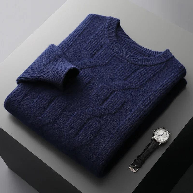 Men's Sweater - Cable Knit Wool Blend - Regular Fit - Round Neck - Warm and Breathable