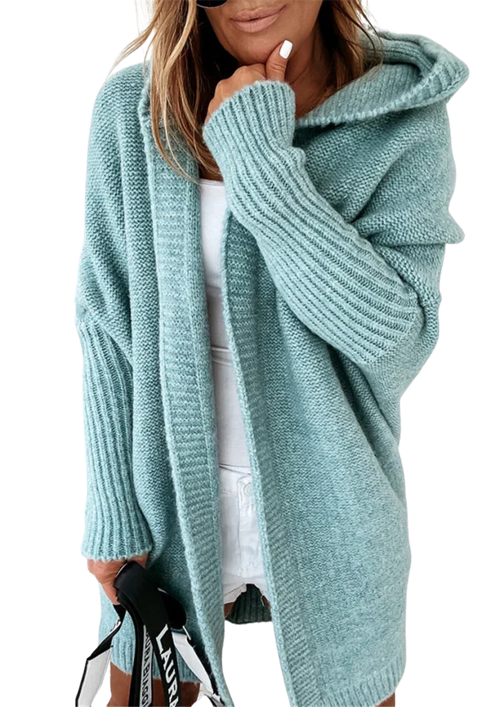 Women's Cardigan – Oversized Fit – Knitted Wool Blend – Hood and Open Front