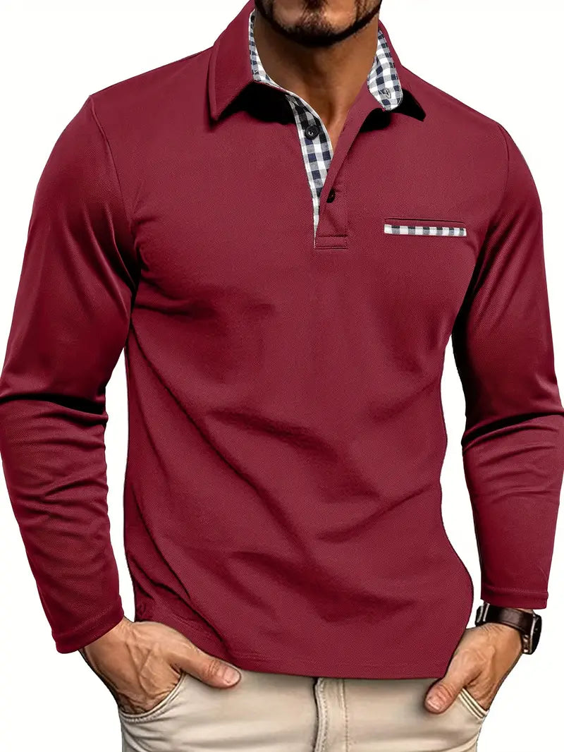 Men's Polo Shirt – Regular Fit – Breathable Fabric – Long Sleeves – Contrast Details