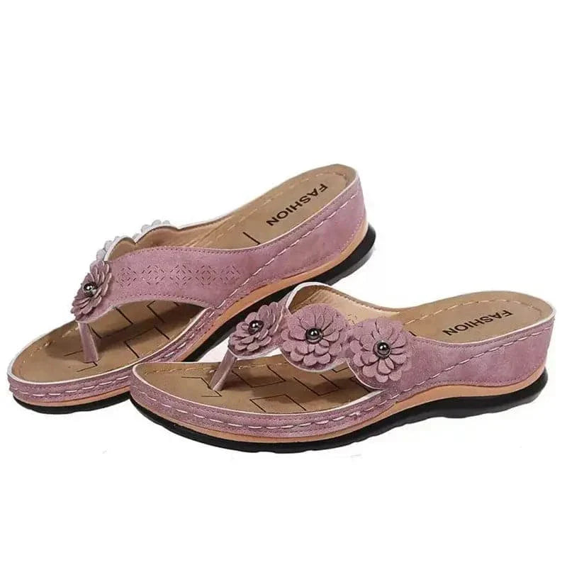 Dame Sandaler - Komfortabel Passform - Blomsterdetaljer - Åpen Tå Slip-On