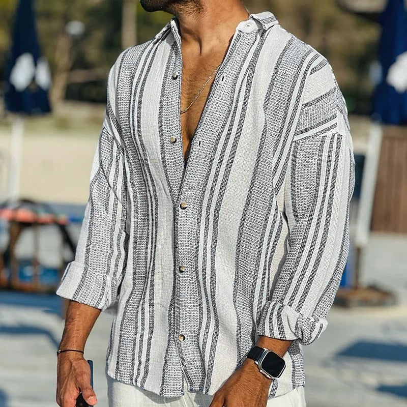 Men's Shirt – Relaxed Fit – Vertical Stripes – Breathable Natural Fiber