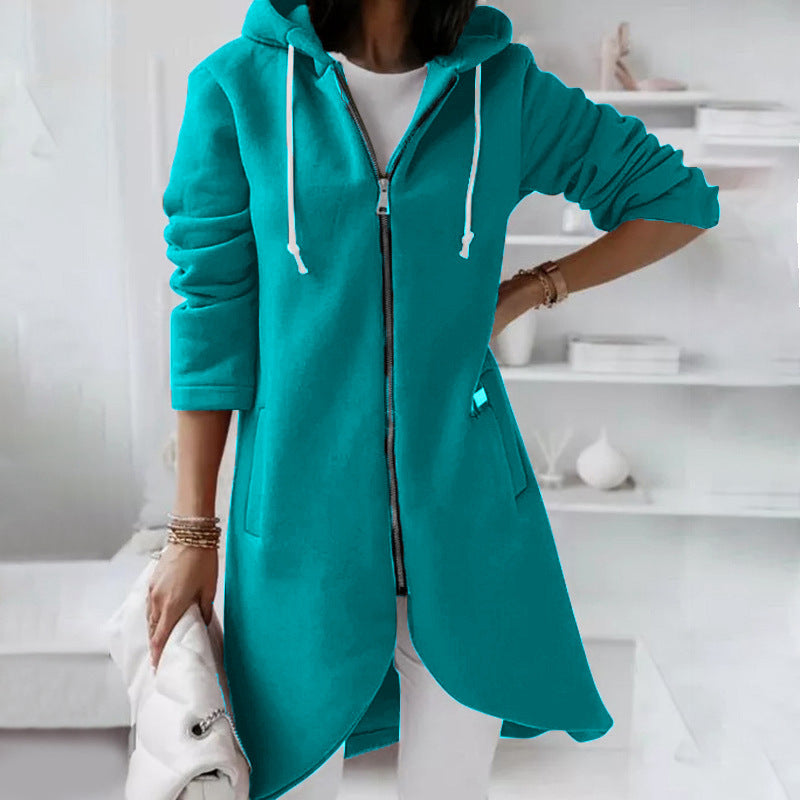 Women's Hoodie – Relaxed Fit – Zipper – Cotton Blend – Mid-Length