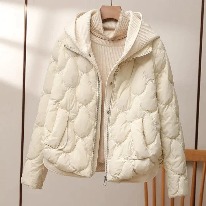Women's Puffer Jacket - Warm Quilted Design - High Collar with Elastic - Relaxed Fit