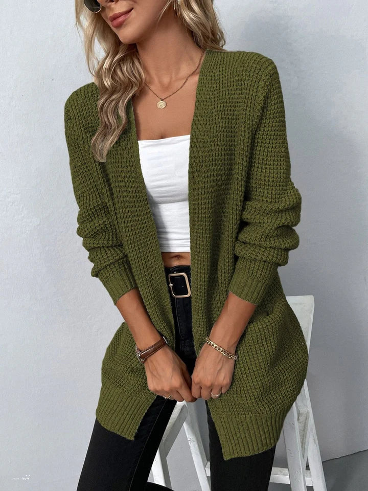 Women's Cardigan – Relaxed Fit – Chunky Knit – V-neck – Thigh-length – With Pockets