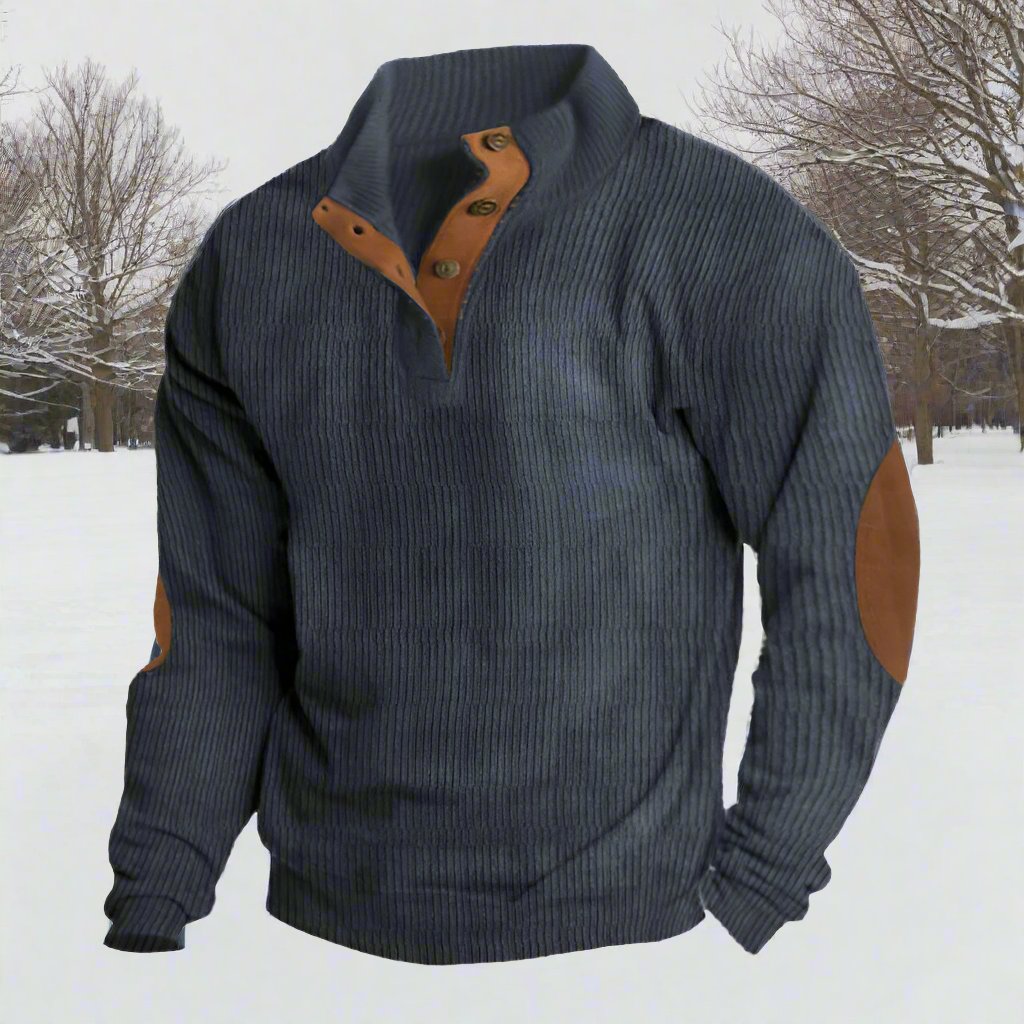 Niccolò Ribbed Mock Neck Sweater | Suede Elbow Patches Sweater