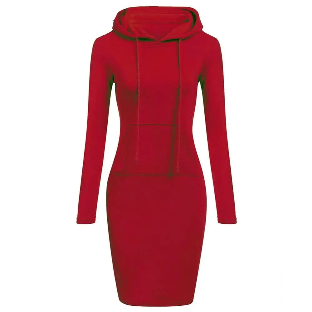 Women's Hoodie Dress - Slim Fit - Long-Sleeved with Kangaroo Pocket