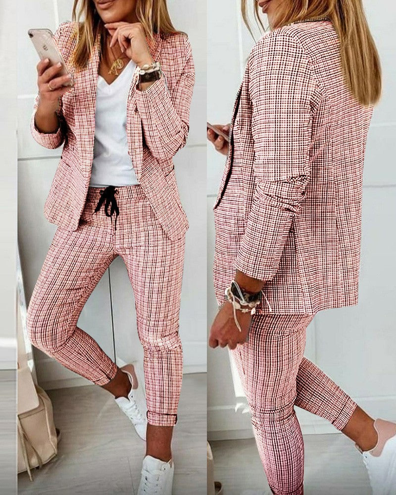 Women's Set – Blazer with Tailored Fit – Sweatpants with Elastic and Cuffs