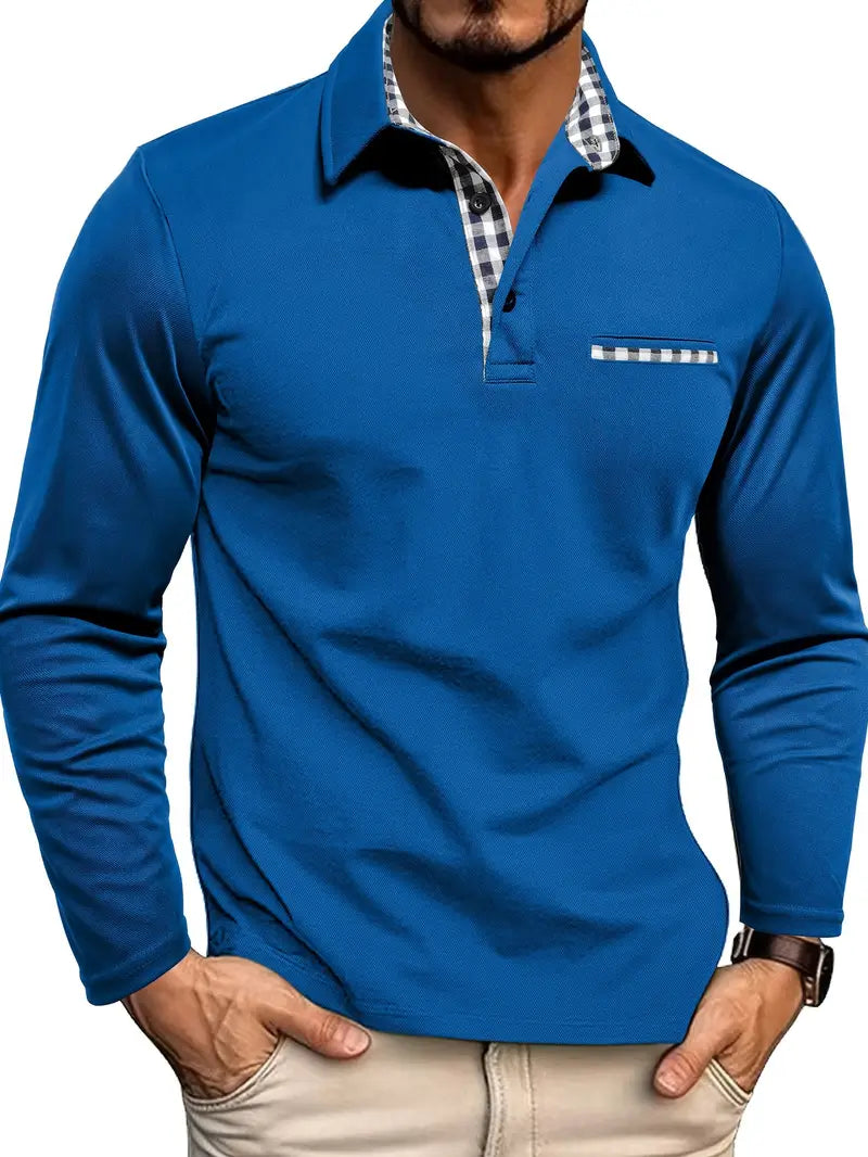 Men's Polo Shirt – Regular Fit – Breathable Fabric – Long Sleeves – Contrast Details