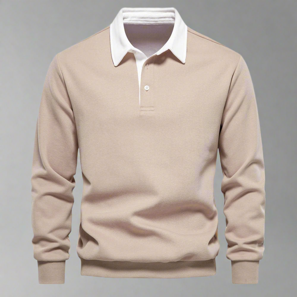 Men's Polo Sweater - Classic Fit - Soft Knit - Ribbed Cuffs
