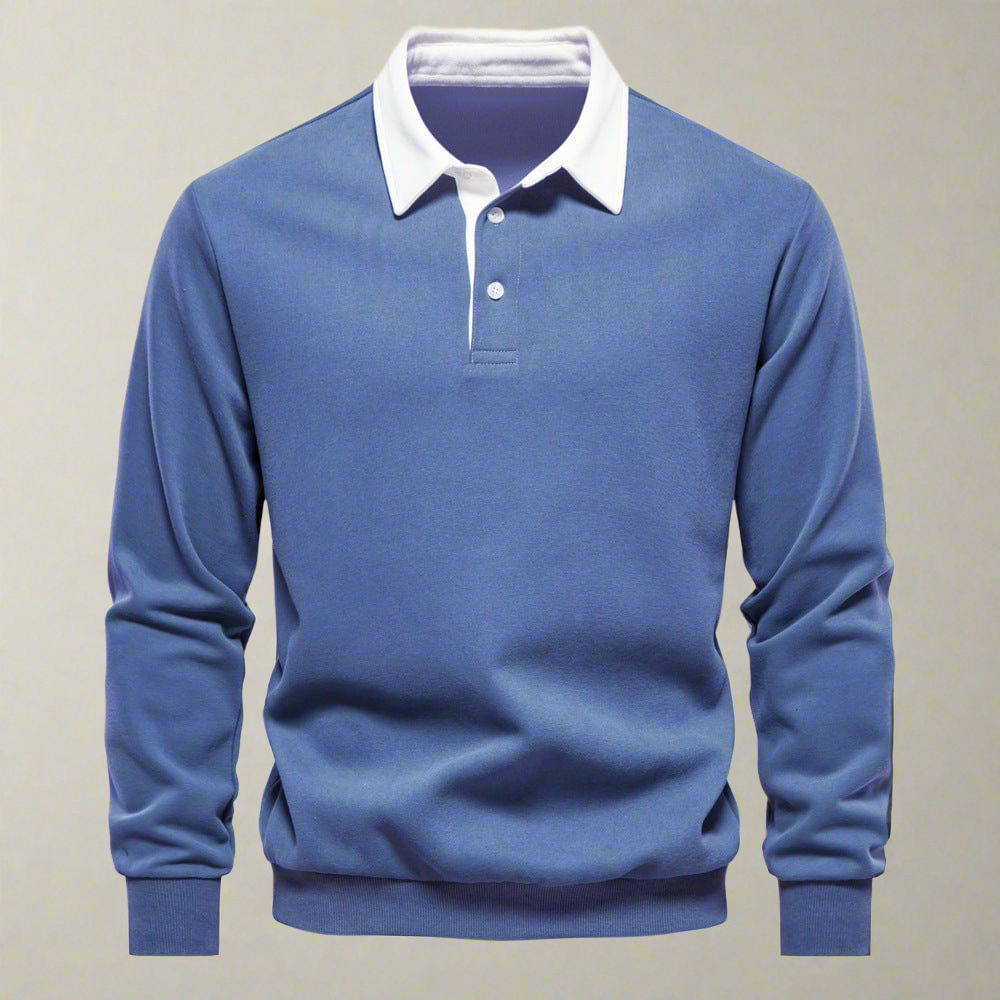 Men's Polo Sweater - Classic Fit - Soft Knit - Ribbed Cuffs