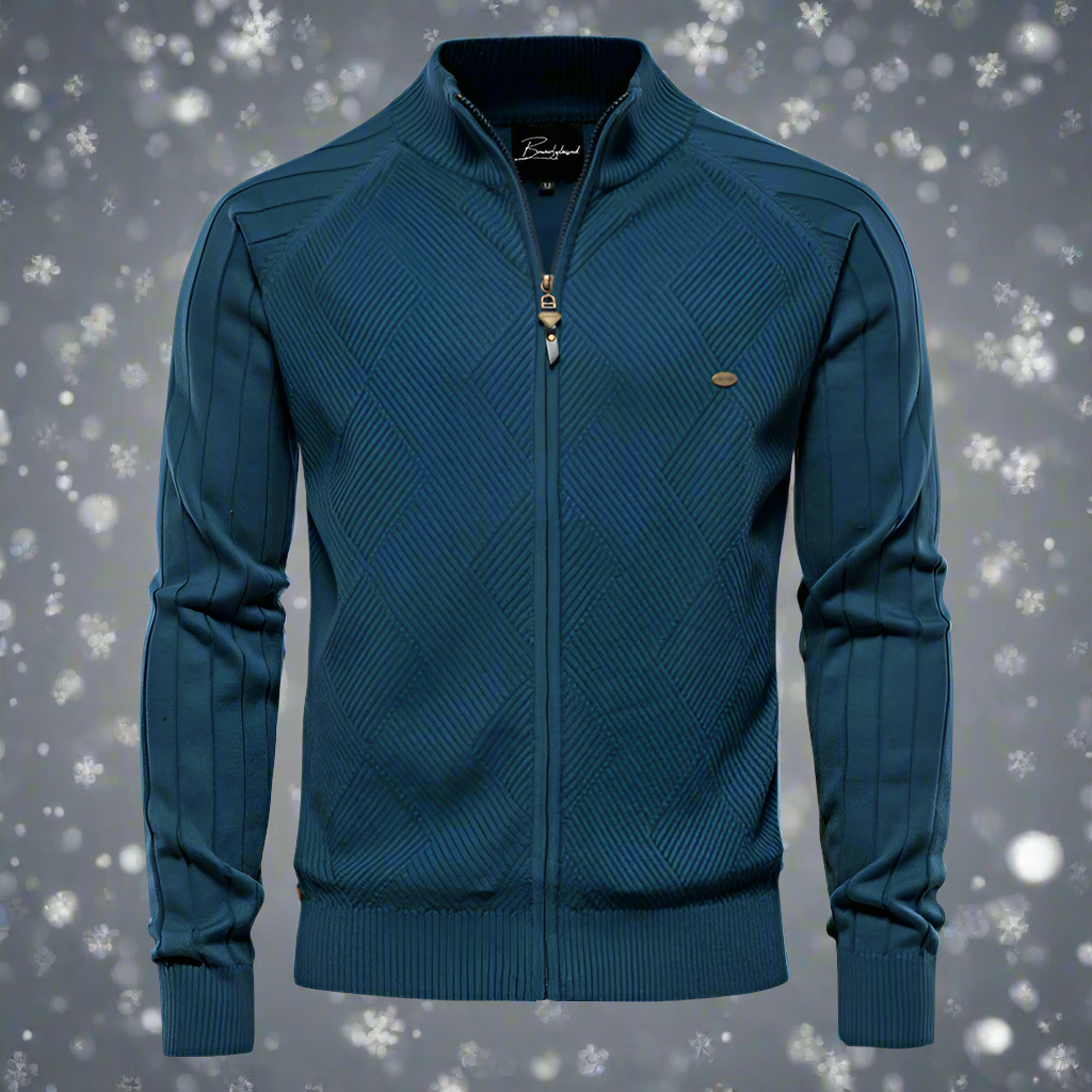 Men's Jacket - Zipper - High Collar - Knitted Texture - Comfortable Fit