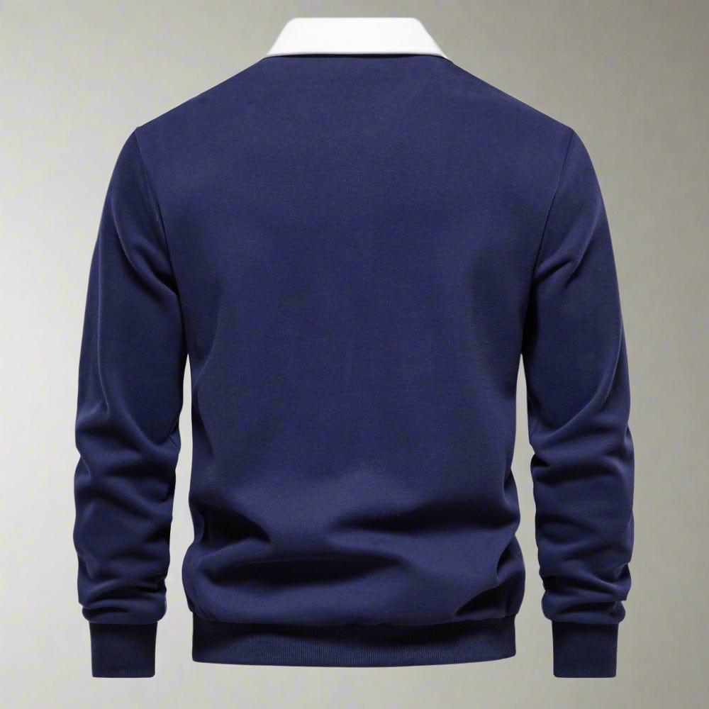 Men's Polo Sweater - Classic Fit - Soft Knit - Ribbed Cuffs