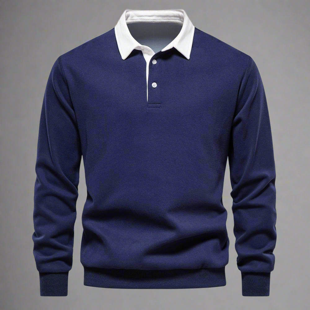 Men's Polo Sweater - Classic Fit - Soft Knit - Ribbed Cuffs