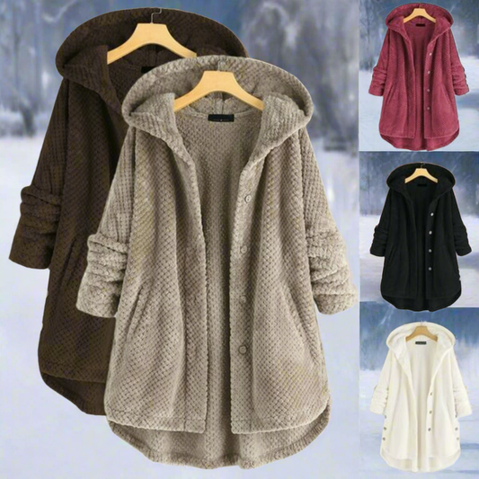 Women's Bathrobe - Textured Fleece - Long and Loose Fit - Button Closure with Pockets