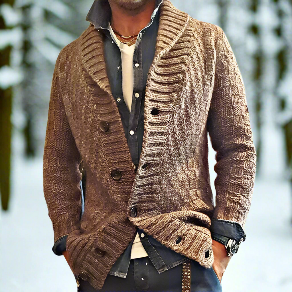 Men's Cardigan - Shawl Collar - Button Closure - Soft Knit - Relaxed Fit