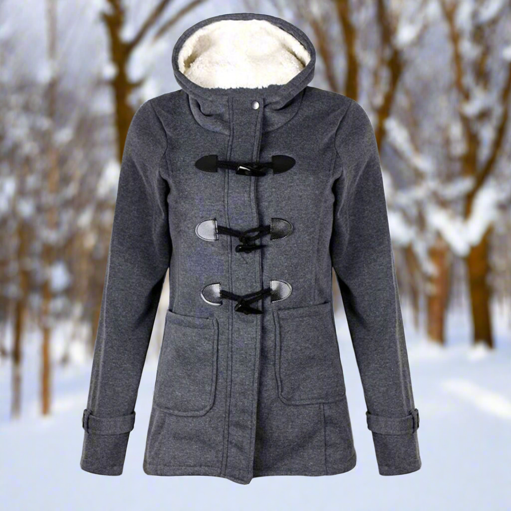 Imogen Wool Toggle Duffle Coat | Hooded Fuzzy Lined Duffle Coat