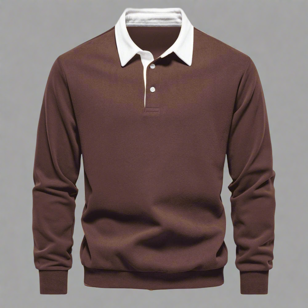 Men's Polo Sweater - Classic Fit - Soft Knit - Ribbed Cuffs